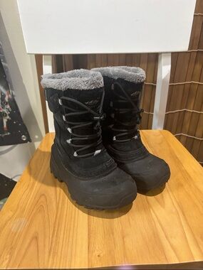 The North Face Kids Black Winter Boots with Gray Faux Fur Trim